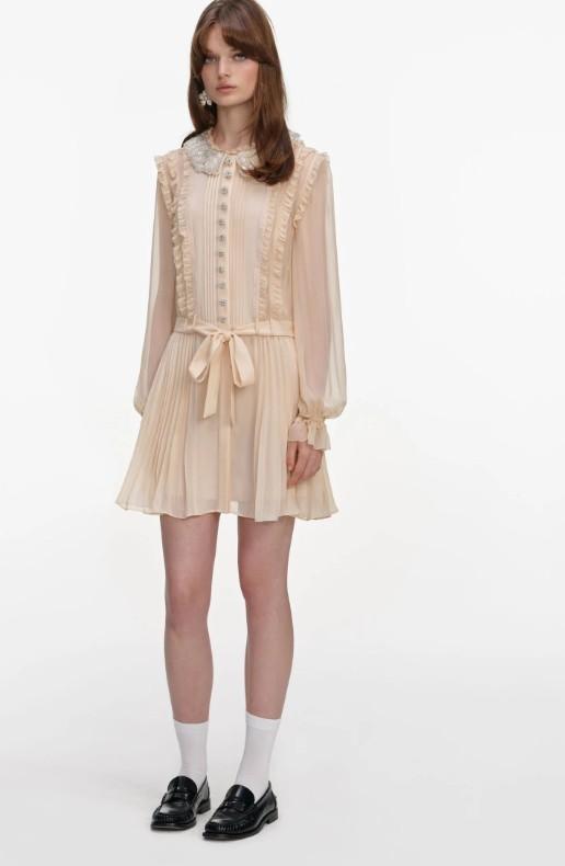 mini dress chifon bottoni e cintura RS26-034S-T TAN SELF-PORTRAIT