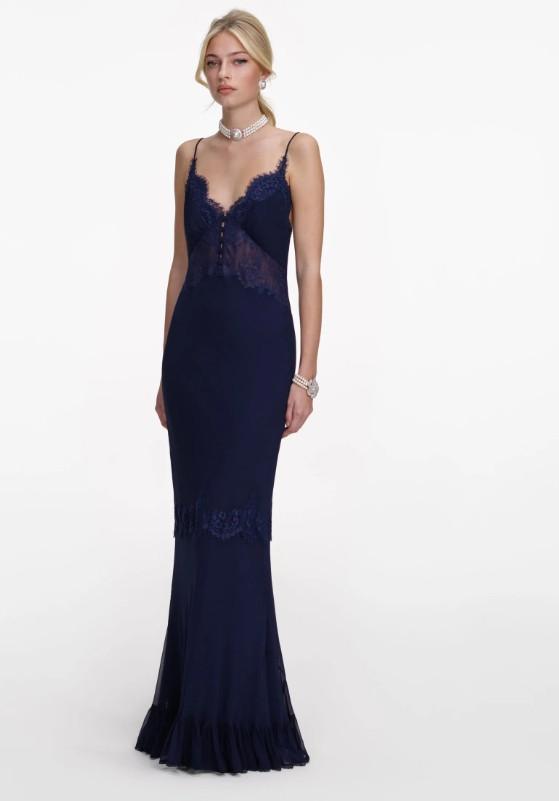 lungo smanicato pizzo balza RS26-176X-N NAVY BLUE SELF-PORTRAIT