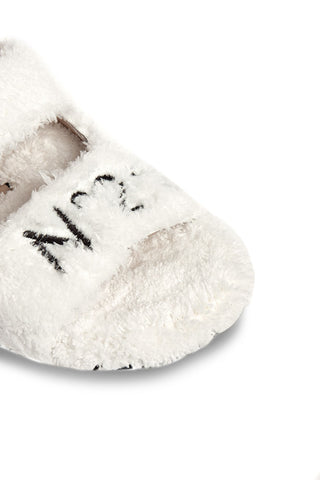 LOGO-EMBROIDERED ECO-SHEARLING SANDALS