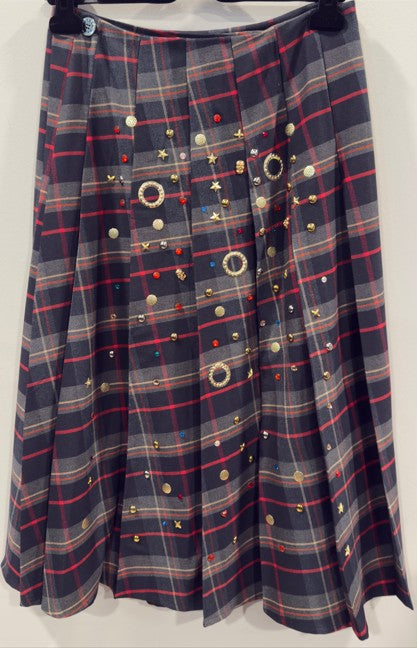 tartan grey borchie plisse