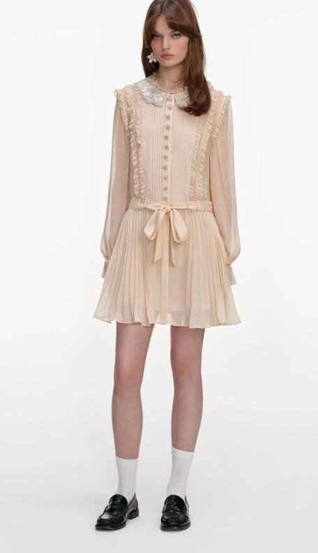mini dress chifon bottoni e cintura RS26-034S-T TAN SELF-PORTRAIT 