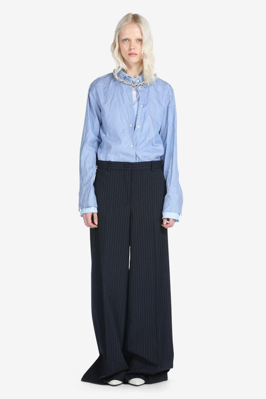 PANTALONI GESSATI A GAMBA AMPIA