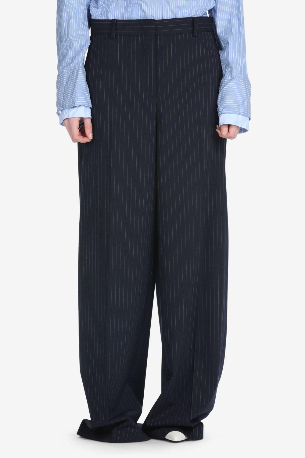 PANTALONI GESSATI A GAMBA AMPIA