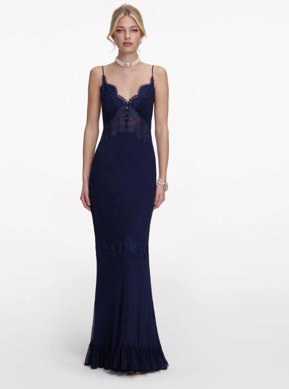 lungo smanicato pizzo balza RS26-176X-N NAVY BLUE SELF-PORTRAIT 