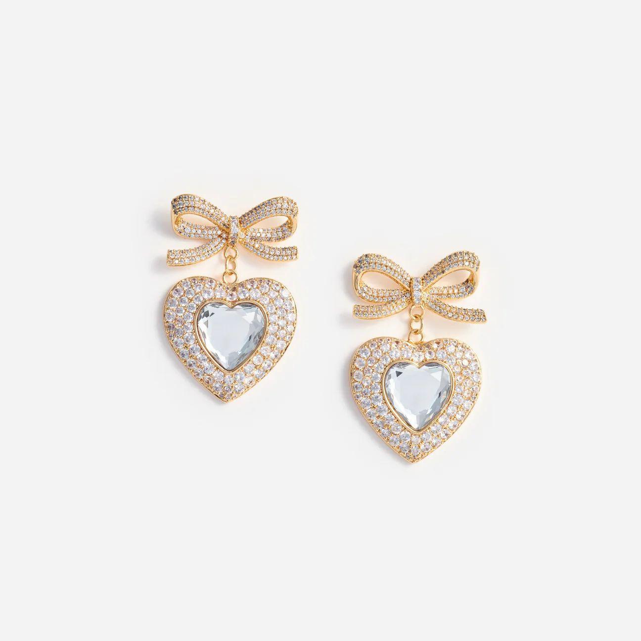 bow crystal heart AW25-615E-GD GOLD SELF-PORTRAIT 