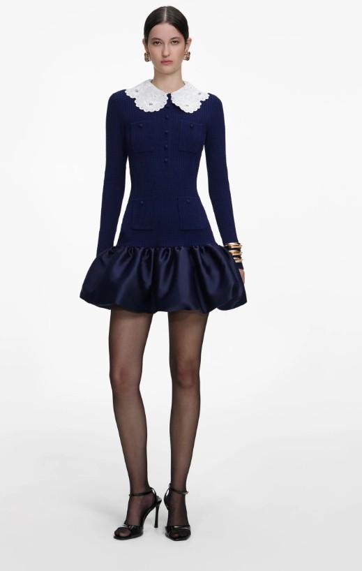 minidress  magli e tafeta RS26-106SB-N NAVY SELF-PORTRAIT 