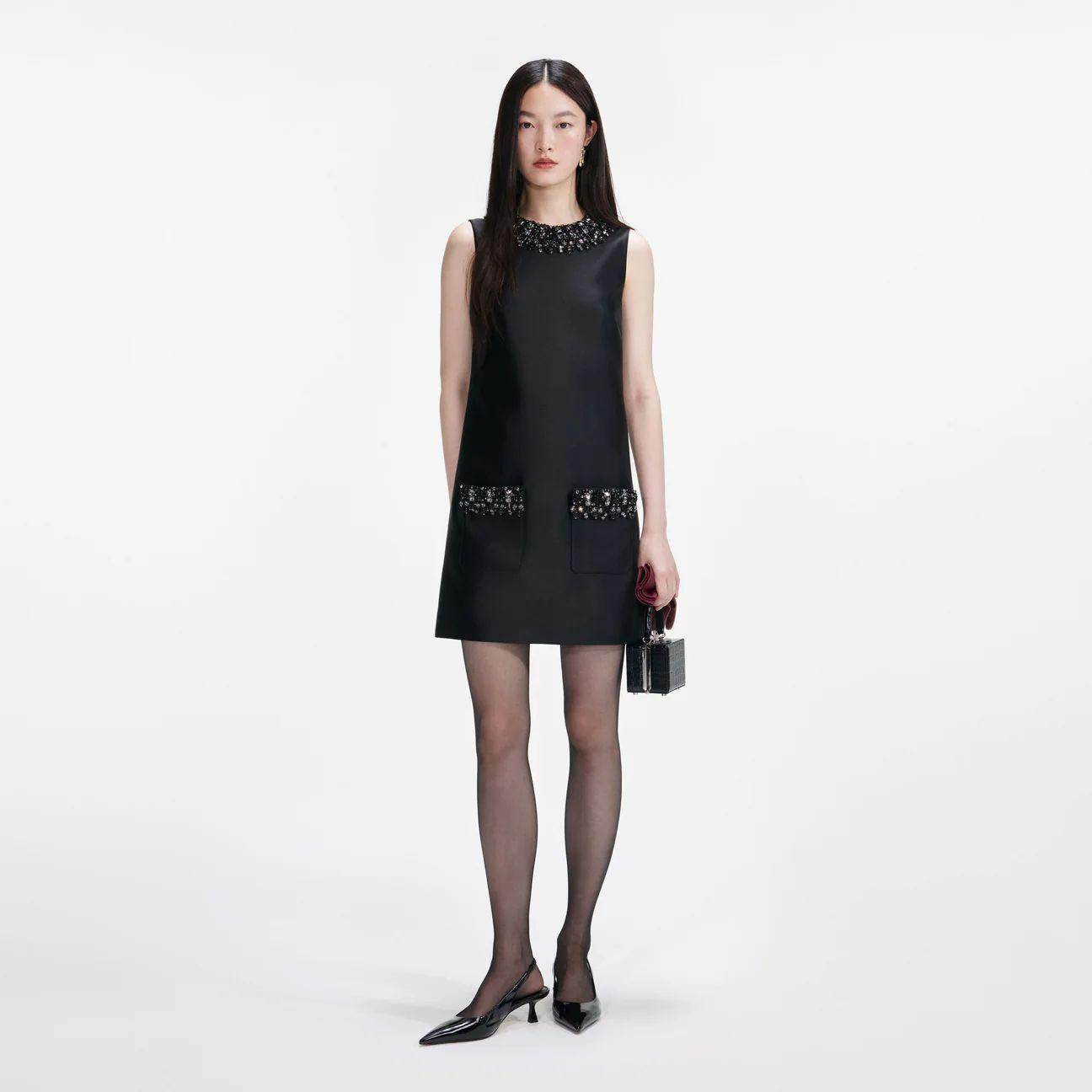 smanicato taffeta con cristalli corto AW25-061S-B BLACK SELF-PORTRAIT 