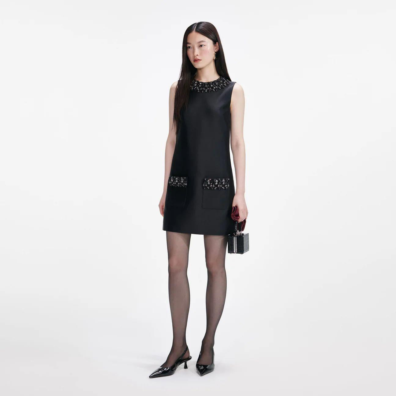 smanicato taffeta con cristalli corto AW25-061S-B BLACK SELF-PORTRAIT 