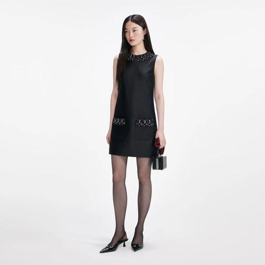 smanicato taffeta con cristalli corto AW25-061S-B BLACK SELF-PORTRAIT 