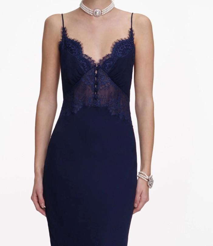 lungo smanicato pizzo balza RS26-176X-N NAVY BLUE SELF-PORTRAIT 